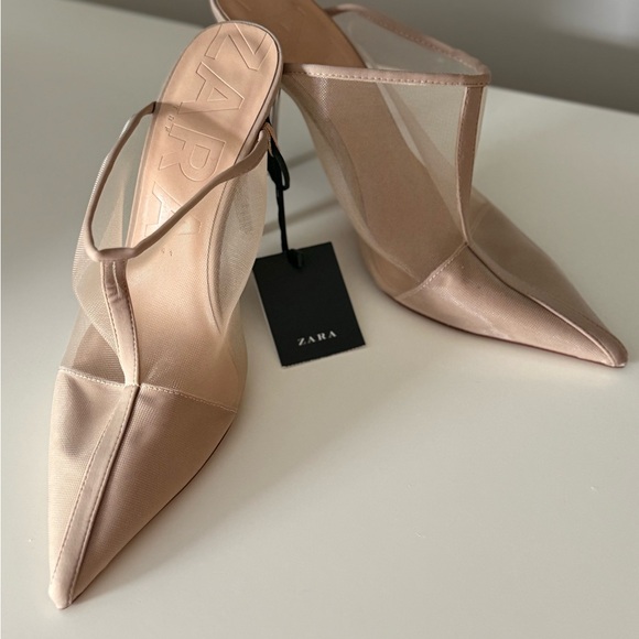 NEW w/tags ZARA Elegant Nude Mesh Pointed-Toe Mules Size 10US | 41EU - Picture 1 of 4